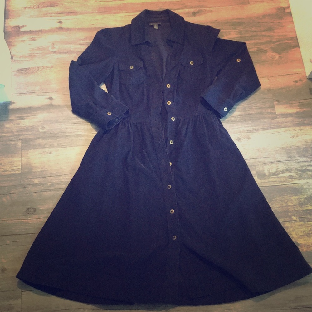 Anthropologie classic fall navy velvet dress